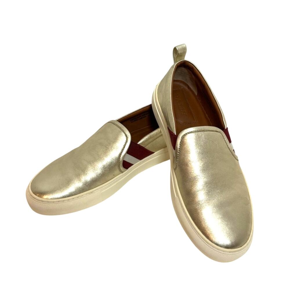 Bally Henrika 132 Gold Metallic Leather Slip On Sneakers EU 39 US 8.5